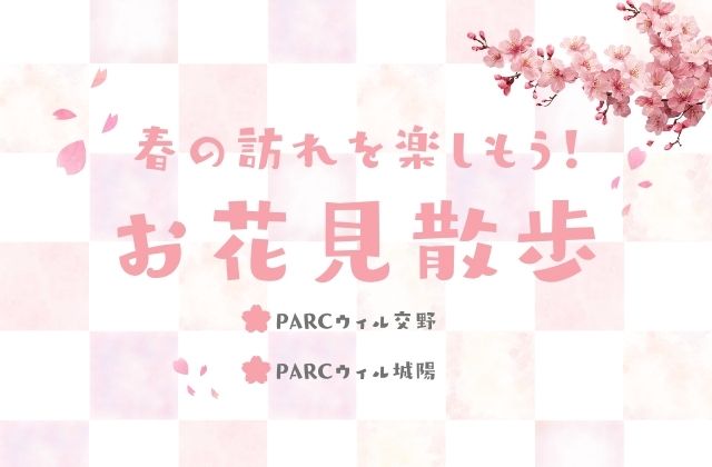 大阪府　交野市　交野　京都府　城陽市　城陽　PARCウィル交野　PARCウィル城陽　花見　お花見　散歩　桜　公園　遊び　療育　交流会　シャボン玉　水分補給　おやつ　医療的ケア　介助